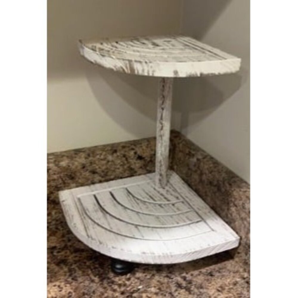 New Decorative Wood Riser for Display, 2-Tier Farmhouse Corner Shelf